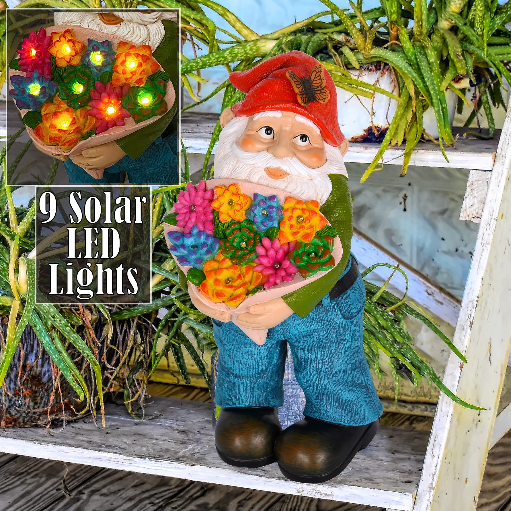 LEDライト付きノーム置物 Amazon.co.jp: Mood Lab Garden Gnome - フラワーノーム 置物 9個のLED